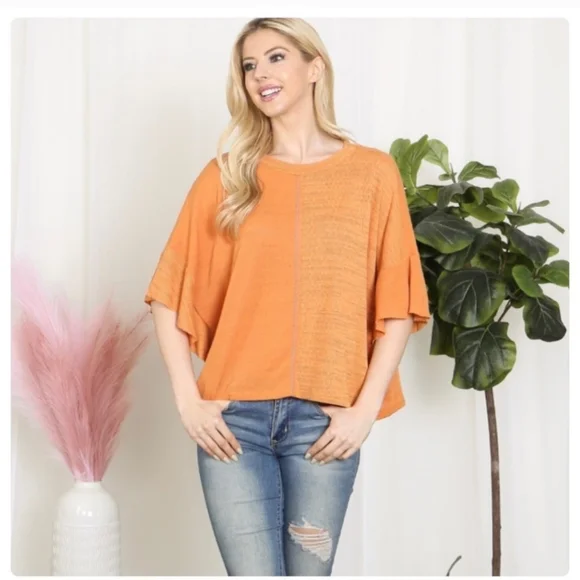 ❌SOLD✨FABRIC CONTRAST PUMPKIN TOP- NEW - Picture 5 of 6